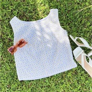 Vintage White Allover Beaded Flower Sleeveless Top allover beaded flowers